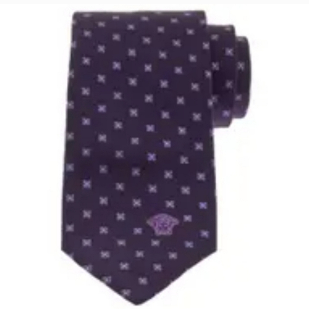 NIP Versace Purple Plum Geometric Flower Silk Tie